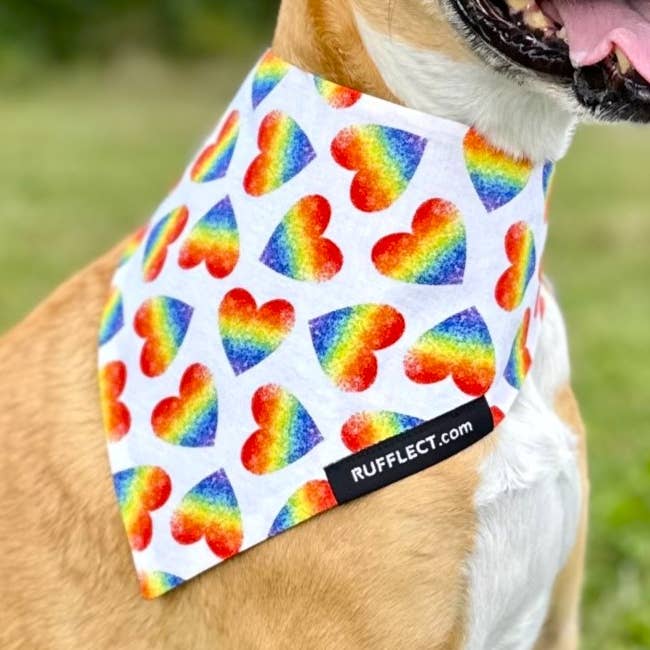 Rainbow Hearts RUFFLECT® Dog Bandana for wholesale by RUFFLECT Dog Bandanas