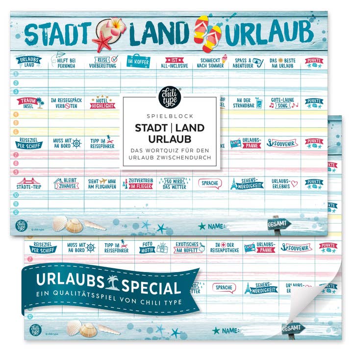 Vacances en milieu urbain et rural - bloc de jeu DIN A4 pour la vente par chili type