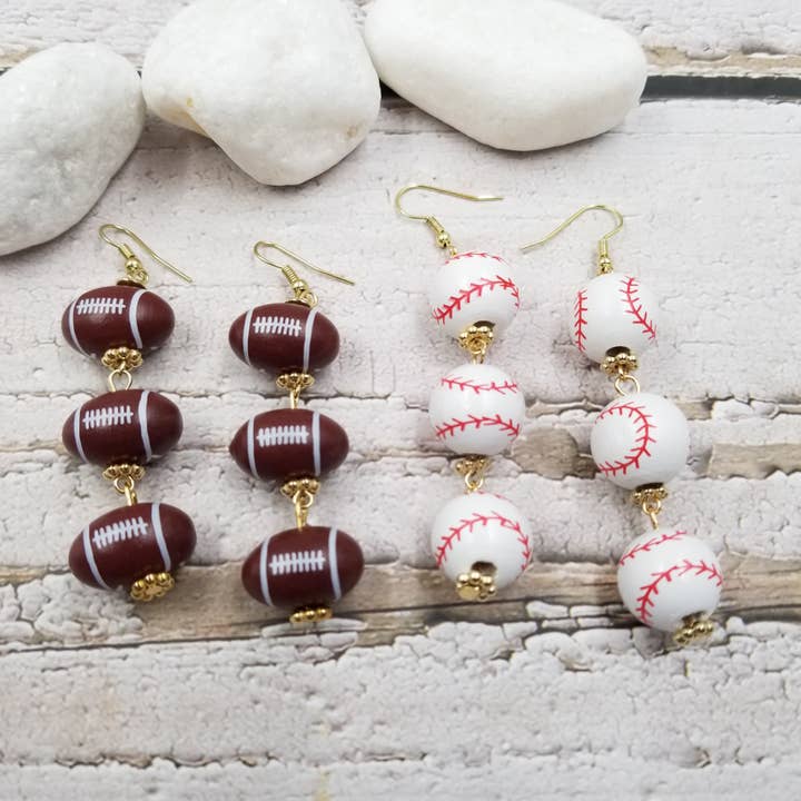 Football & Baseball Wood Earrings for wholesale by Treasure Wholesale