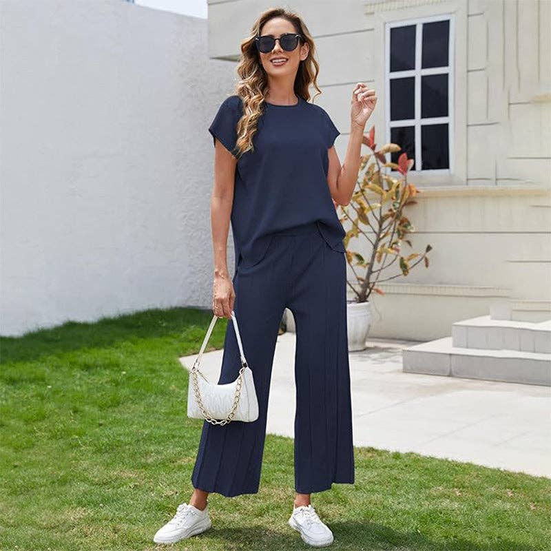 Masyal - Wholesale Top & Pant Set (NOT Loungewear) - Women's - Women's Casual Knitted Two-Piece Wide-Leg Suit6