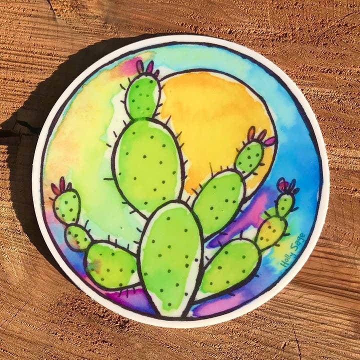 Autocollant aquarelle figue de Barbarie pour la vente par Holly Sage Art