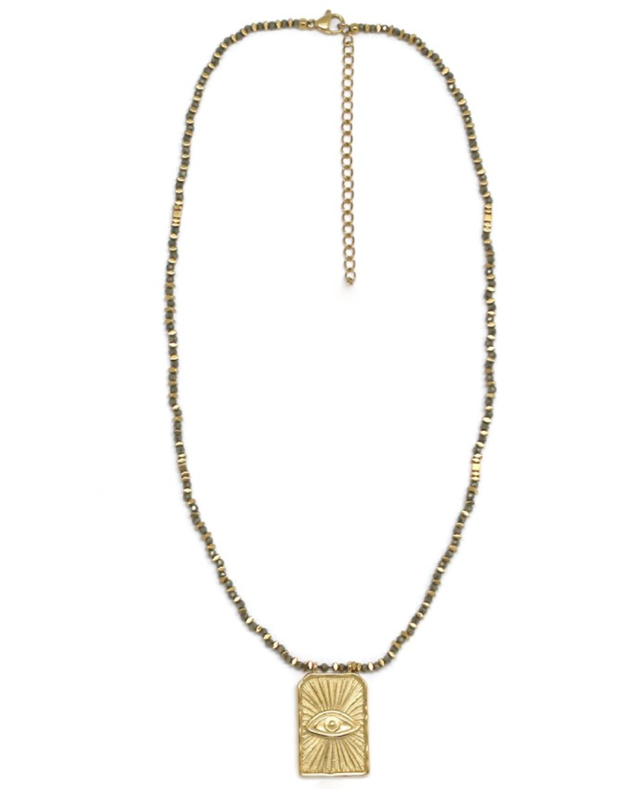 LIZOU - Vente Colliers à pendentif - Collier avec pendentif œil maléfique en or et pyrite - N2-25780