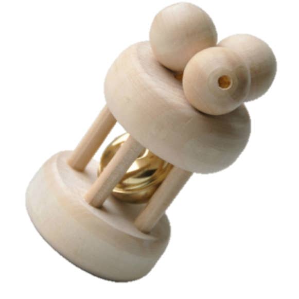 Hochet roulant naturel Montessori Cylindre de cloche en bois, S pour la vente par PoppyBabyCo