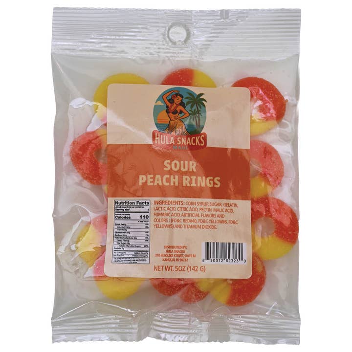 Hawaiian Sweets - Wholesale Gummy - Hula Snacks - Sour Peach Rings - 5 oz 0