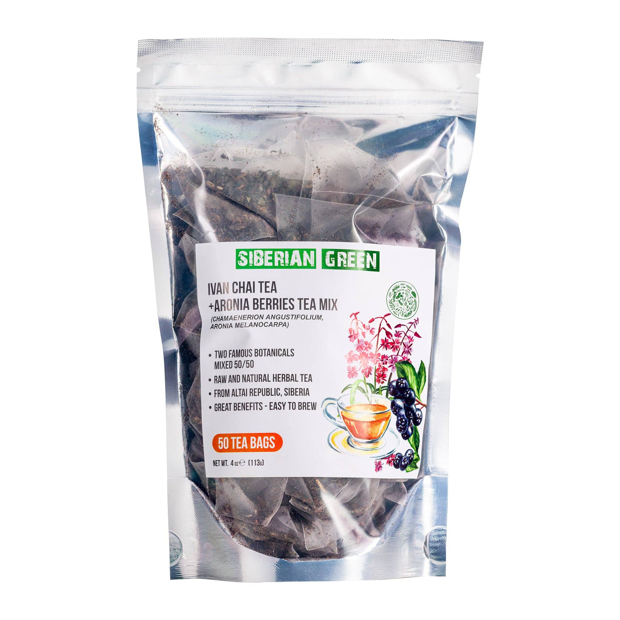 SiberianGreen - Wholesale Tea Bags - Siberian Green Ivan Chai and Aronia Berry Tea - 50 Herbal Tea Bags5
