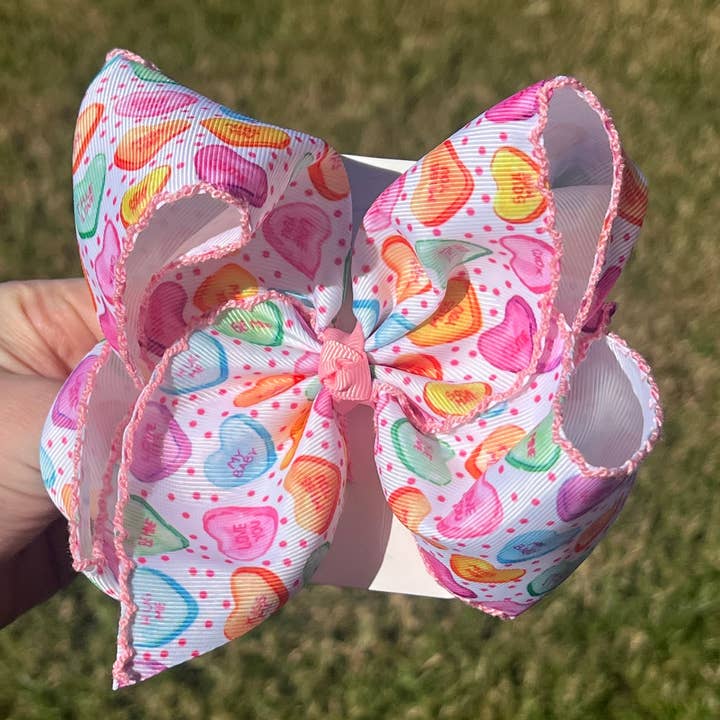 Just For Fun Threads - Wholesale Hair Bow - Baby - Valentine’s Day Heart Candy Moonstitch Hair Bow