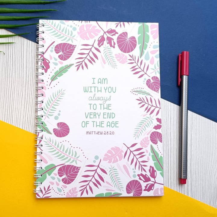 A5 Matthew 28:20 Notebook, Scripture Stationery, Faith Based for wholesale by Kirsty Grace Designs