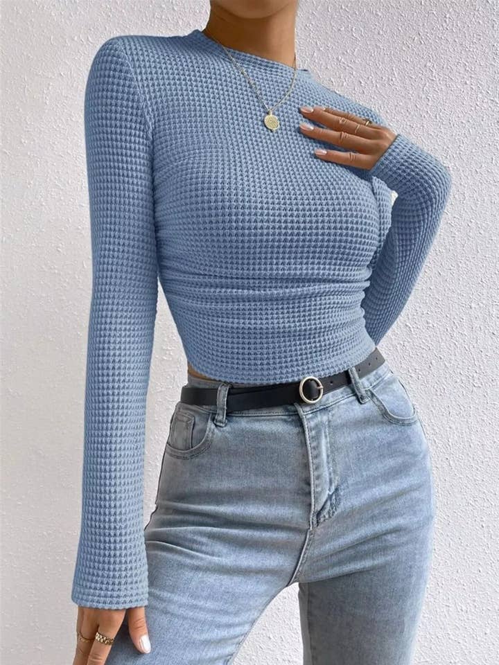 Blak Wardrob - Wholesale Knit Top - Women's - Waffle Knit Long Sleeve T-Shirt13