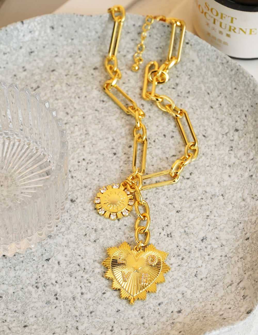 C  Gold Plated Sun Heart Pendant Necklace DP25E792 for wholesale on Faire1