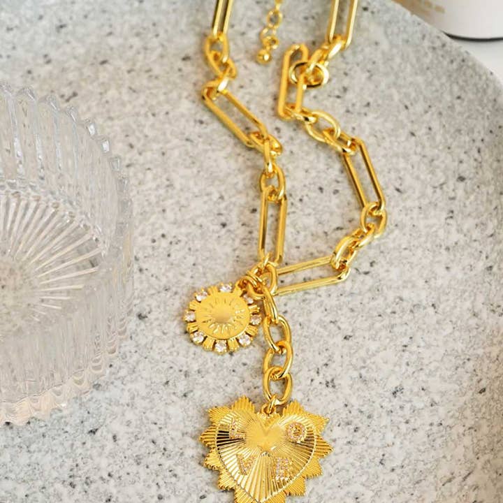 C Gold Plated Sun Heart Pendant Necklace DP25E792 for wholesale on Faire1