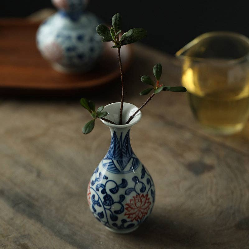 Gohobi （We cover U.S. import duties） - Wholesale Vase - Gohobi Hand-painted Blue and White Porcelain Vase (Red Flowers)21
