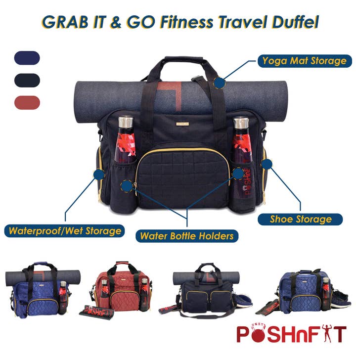 POSHnFIT - Wholesale Weekender Bag - Women's - "GRAB IT & GO" Fitness Travel Duffel-Non-Quilted Outer8