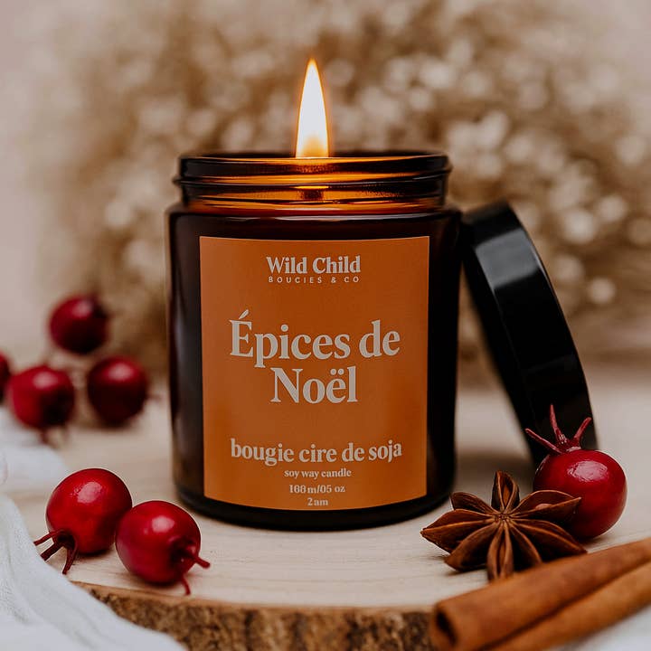 WILD CHILD Bougies & Co - Wholesale Jar/Filled Candle - “Christmas spices” Christmas candle - Vegetable wax - 25h0