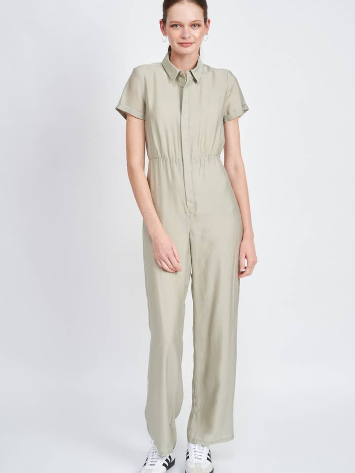 SHORT SLEEVE JUMPSUIT WITH OPEN BACK for wholesale by Emory Park