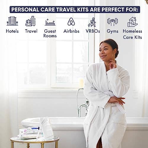 Diversified Hospitality Solutions - Wholesale Toiletry Bag - Unisex - Personal Care Travel Size Toiletries | 1-Shoppe All-In-Kit Hotel Amenities Bulk | Travel Shaving Set, Toothbrush & Paste, Mouthwash, Makeup Wipes, Swabs, Nail File & Sewing Kit | 300 Pcs1