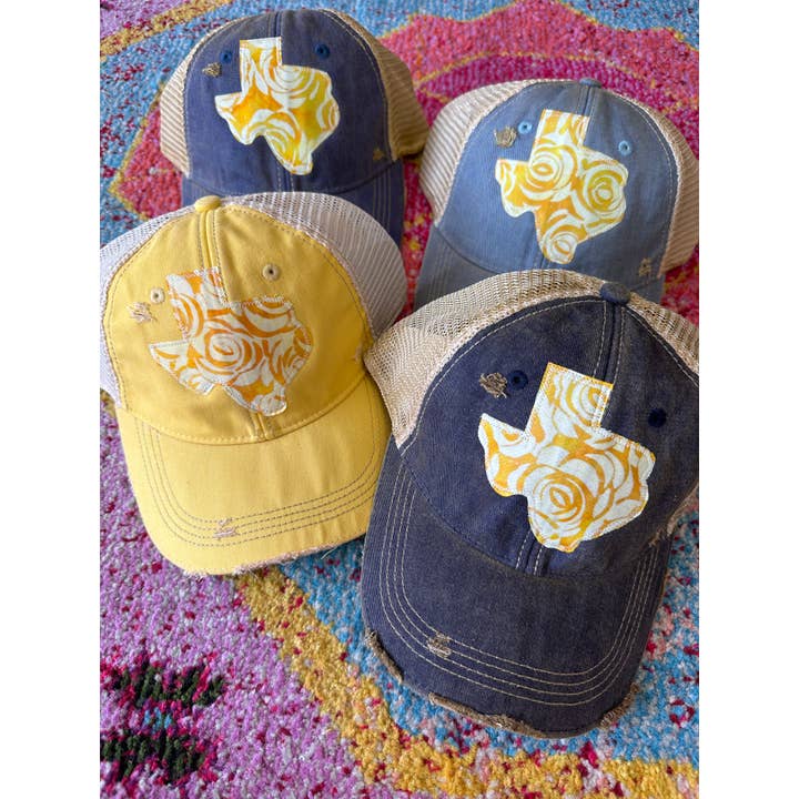 Sweet Texas Treasures - Wholesale Trucker Hat - Unisex - Yellow Rose Dirty Trucker Hat