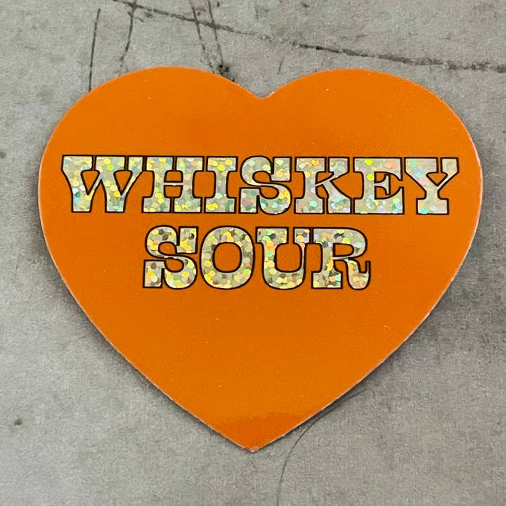 Whiskey sour sparkly Heart Sticker restaurant bar gifts for wholesale by The Silver Spider