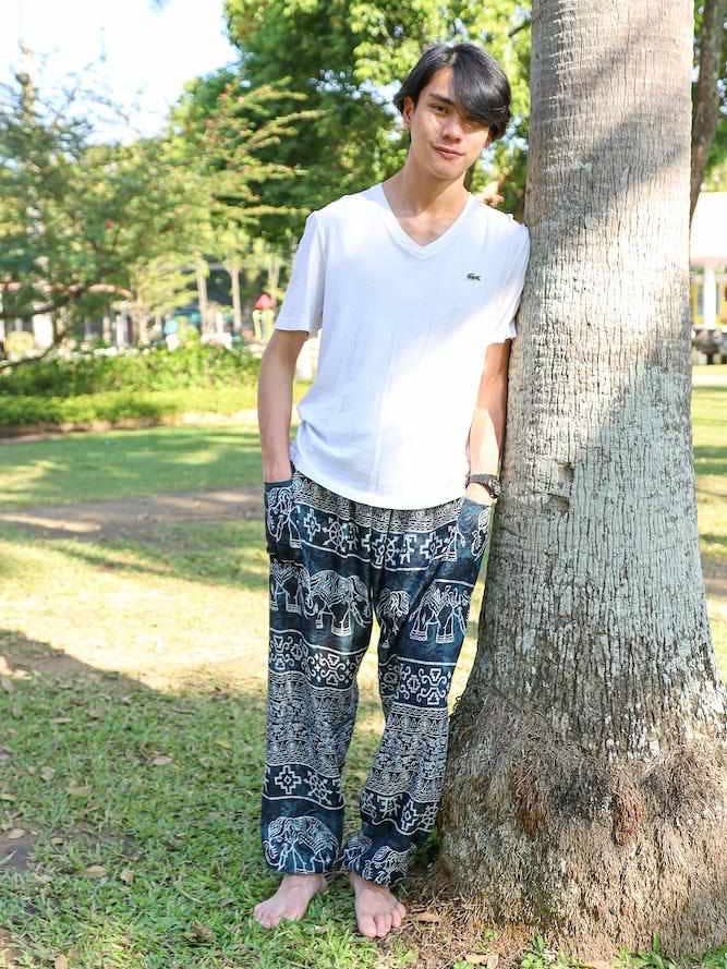 Men's Boho Flowy Pants - Elephant Print for wholesale by Studio 12 Collective (previously Ethnic Lanna)