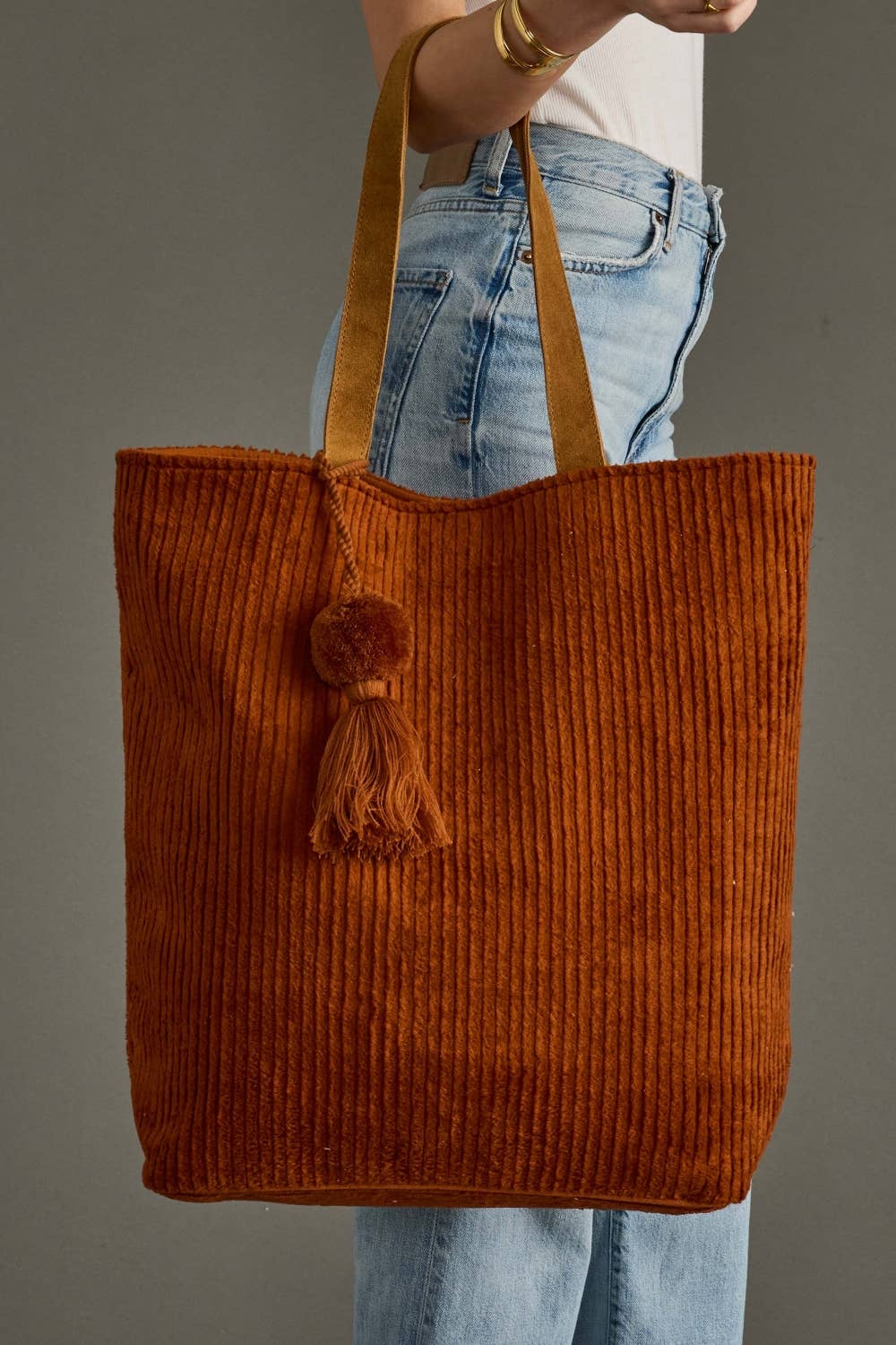 Panache Apparel Co. - Wholesale Tote Bag - Women's - Rust Corduroy Tote0