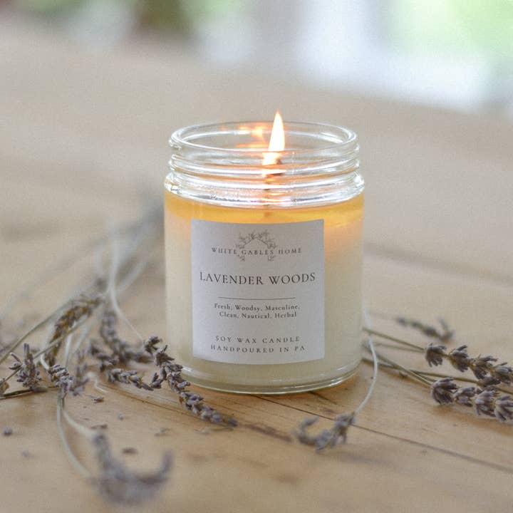 White Gables Home By Aimee Weaver Designs - Wholesale Jar/Filled Candle - Lavender Woods Handpoured 8 oz. Soy Candle | Made in USA