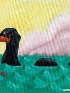 Dachshund, The Dach-ness Monster, Dog Art Print for wholesale by Brian Rubenacker studios