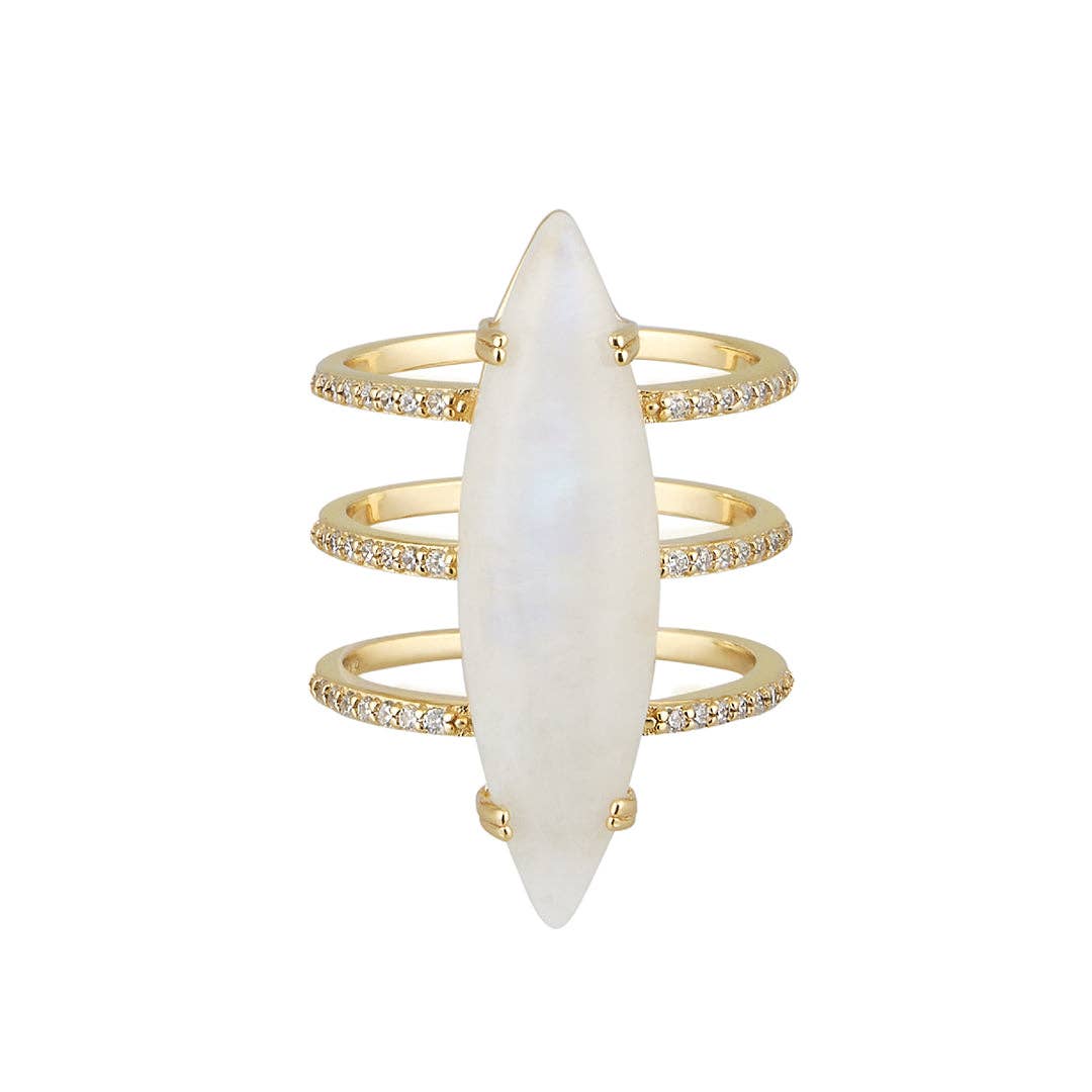 Adornia - Wholesale Multi-Stone Ring - 14k Gold Vermeil Moonstone Marquis Ring0