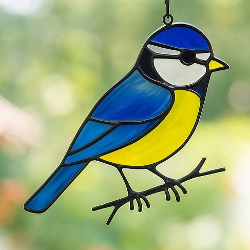 Uccello in vetro colorato sospeso - Cinciarella per la vendita all'ingrosso da parte di Sienna Glass