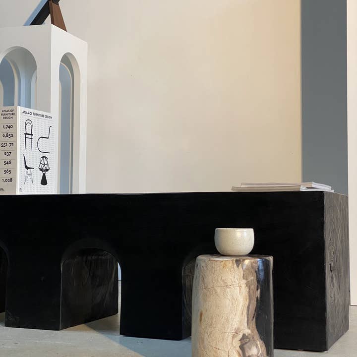 Office Objets - Wholesale Bench - Solid monoxyle wooden bench with sculpted base in 3 arches - Black color149