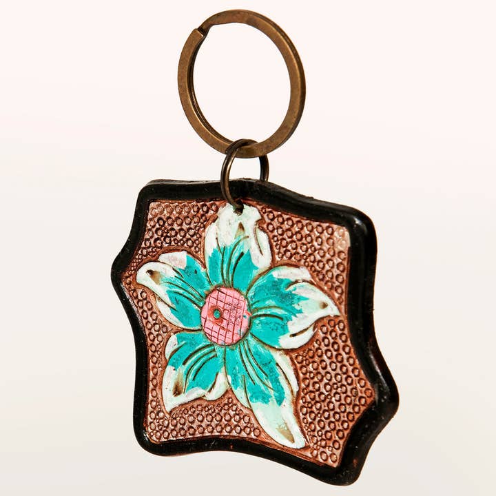 LS Western - Wholesale Keychain - Women's - ADKR179 Hand Tooled Genuine Leather Keyring