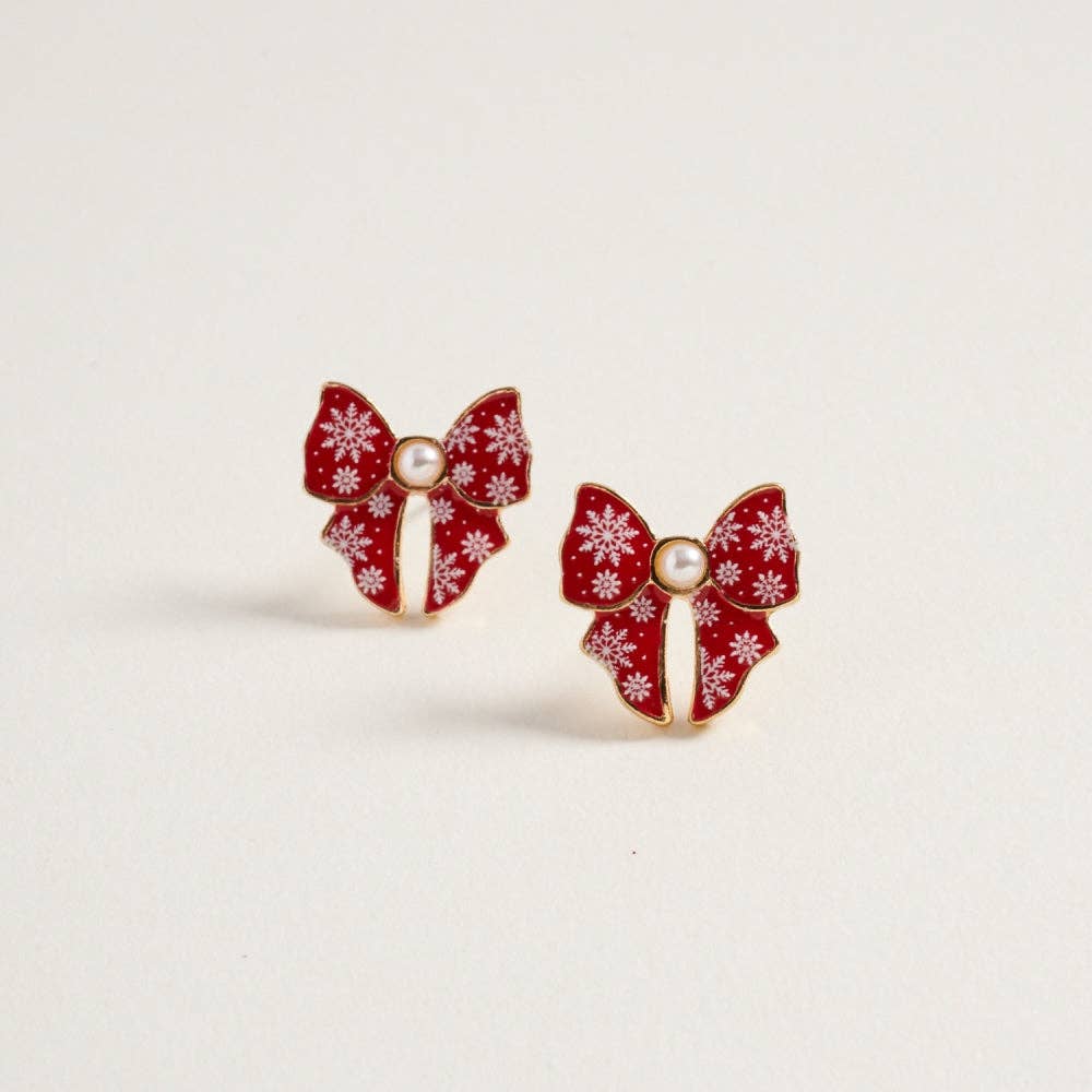 Designature New York - Wholesale Stud/Post Earrings - Christmas Pattern Ribbon with Pearl Post Earrings12