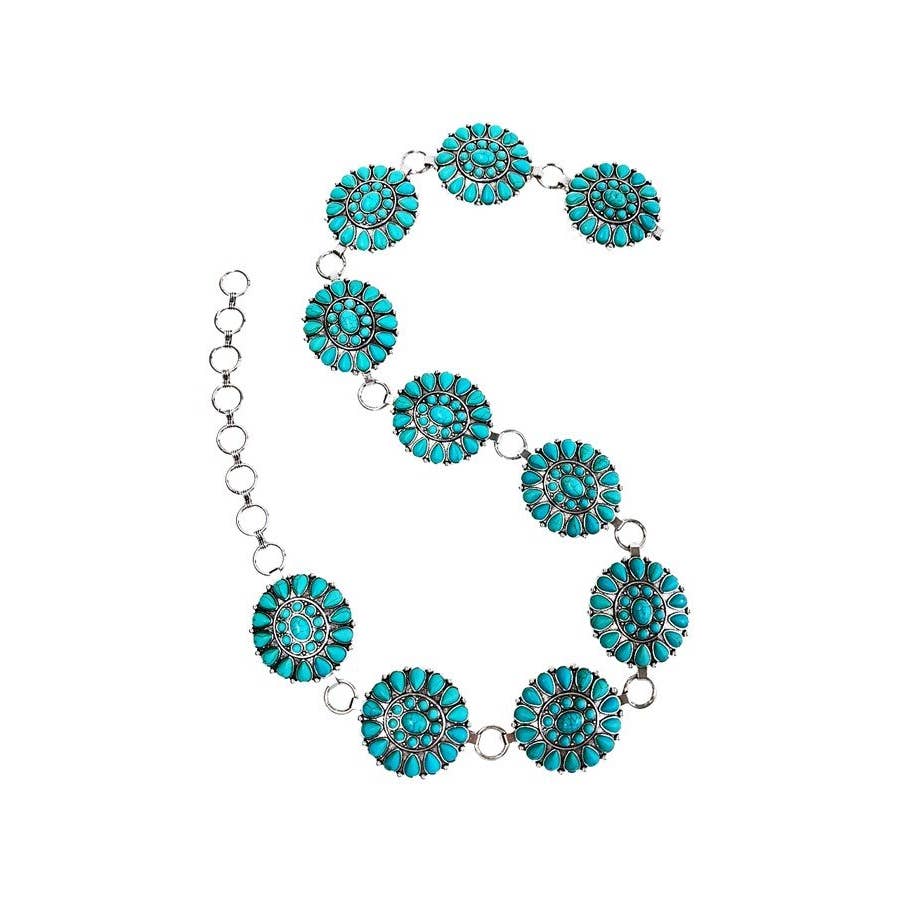 WESTERN TURQUOISE CONCHO CHAIN BELT - S for wholesale by Snowing West