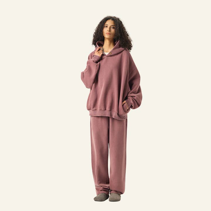 Women's Heavyweight Washed Set:Hoodie And Casual Pant for wholesale by particleactive