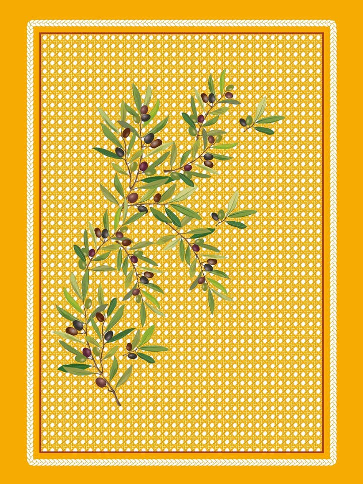 French Printed Tea Towels - Olives Yellow for wholesale by Mierco European Linens