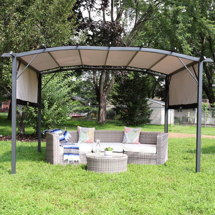 9 x 12 Metal Arched Pergola with Retractable Canopy - Gray for wholesale by Sunnydaze Decor