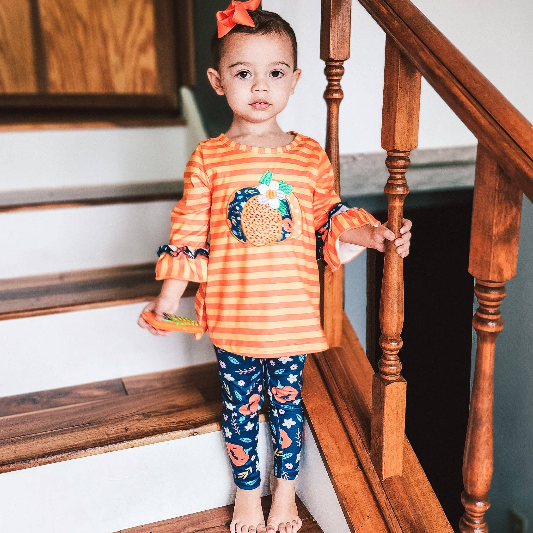 AnnLoren - Wholesale Top & Leggings Set - Kids - Girls Orange Fall Pumpkin 2pc Outfit Thanksgiving Clothes5