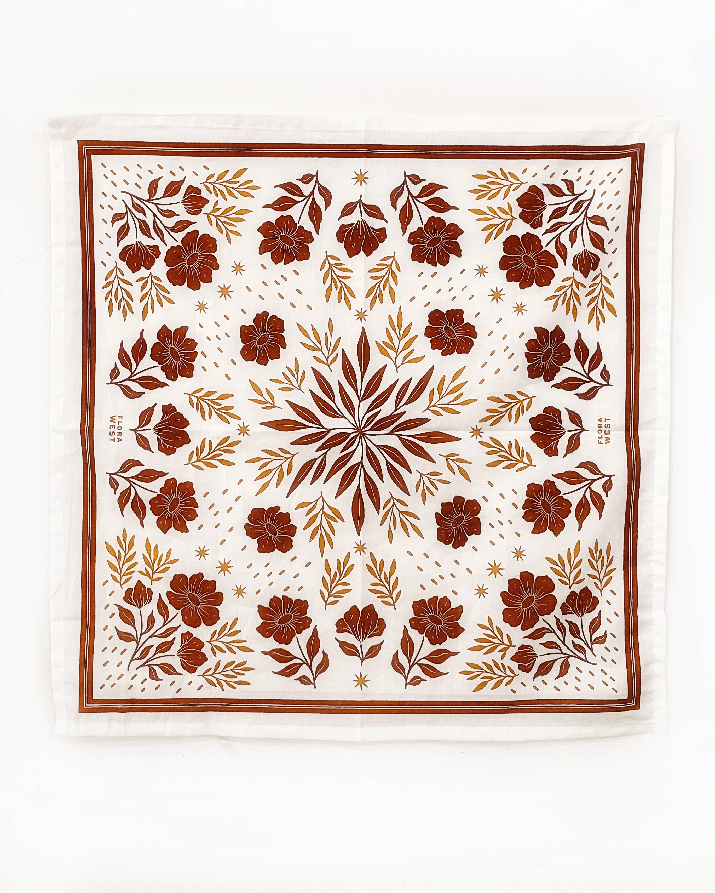 Flora West Design - Venta al por mayor Bandana - Mujer - Pañuelo de algodón orgánico con diseño floral del desierto1