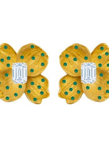 Flower Earrings White and Green CZ for wholesale by ALEXIS DAOUD JEWELRY