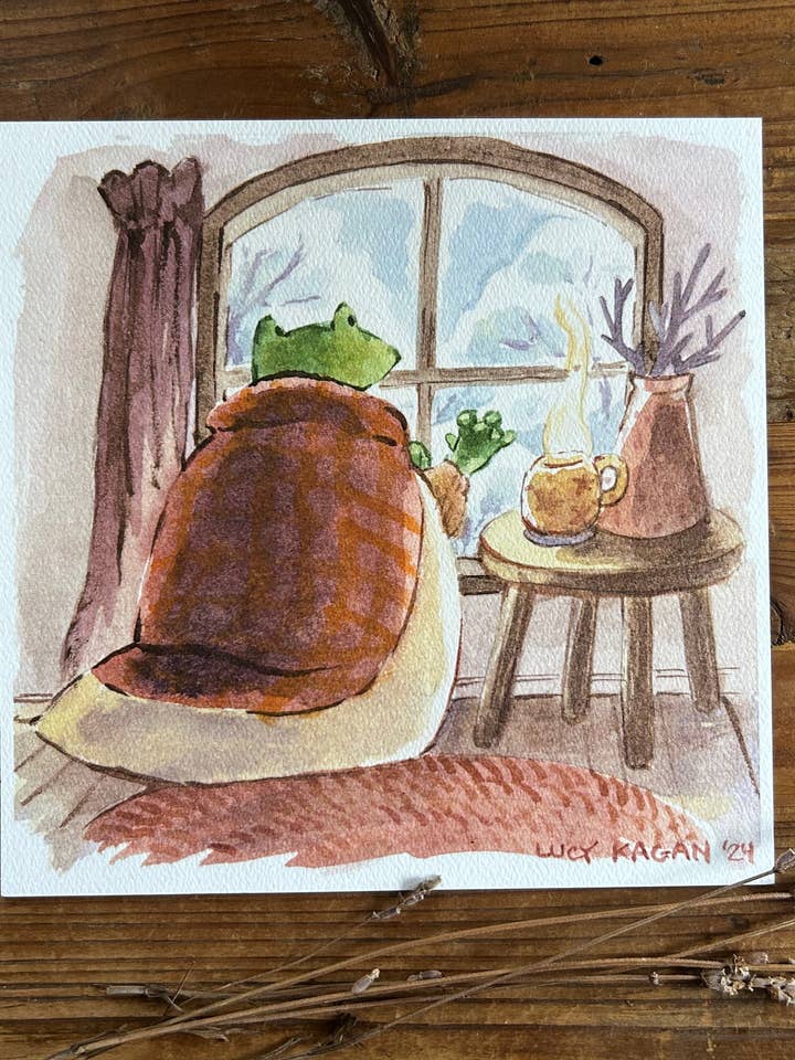 Une grenouille en hiver Impression artistique 7x7” pour la vente par Cottonbook