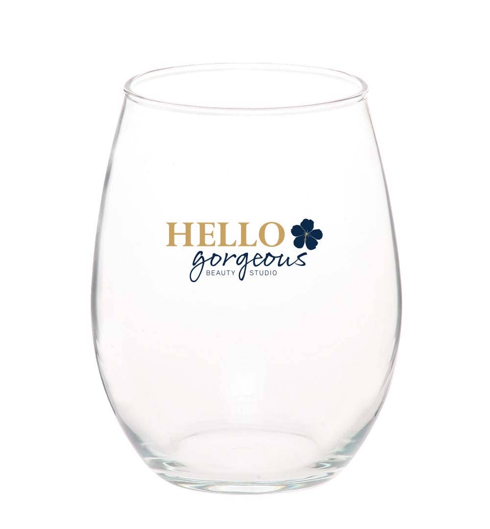 The Buffalo Works - Wholesale Wine Glass - Hello Gorgeous - Stemless wine glass custom logo (2-color)