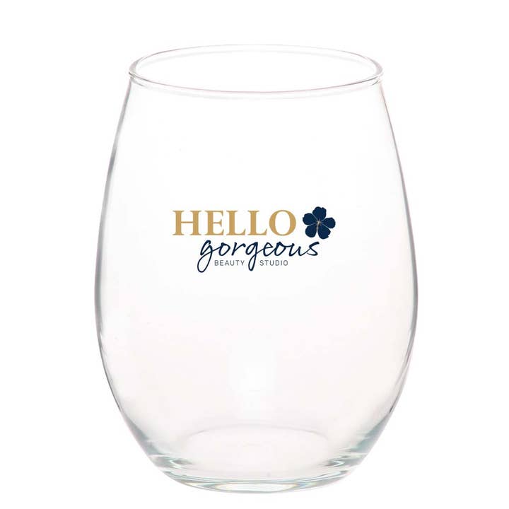 The Buffalo Works - Wholesale Wine Glass - Hello Gorgeous - Stemless wine glass custom logo (2-color)0