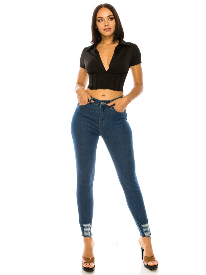 A3 Design USA - Vente Chemisier – femme - HAUT BOUTONNÉ À COL T43035