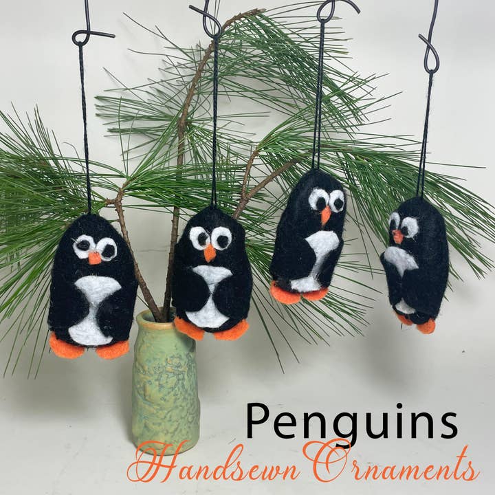 Handsewn Happy Penguin Tree Ornament - White Black Tuxedo for wholesale by Zen Pots