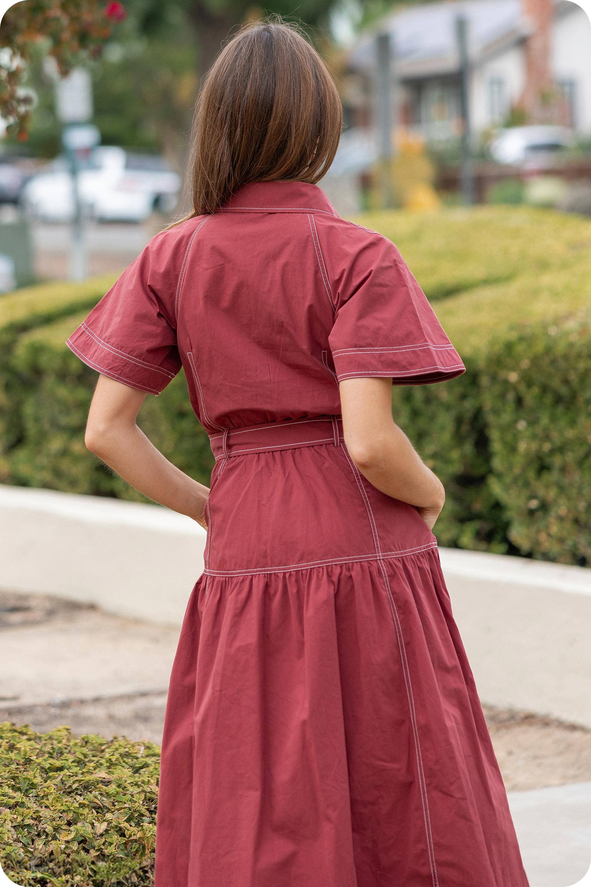 Strut & Bolt - Vente Robe – femme - Robe midi en popeline à col surpiqué14