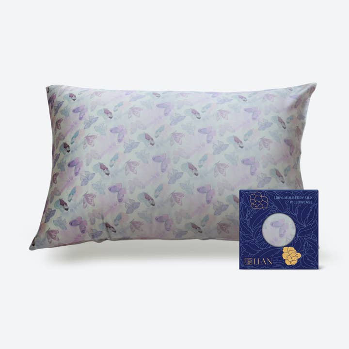 Lian Collection - Wholesale Hoofdkussenhoes/met rits - Vlinder Moerbeizijde Kussensloop met Haarelastiekje0