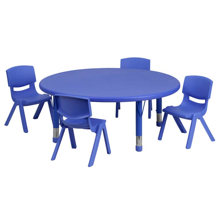 Table d'activité ronde en plastique bleue de 45 po et 4 chaises pour la vente par Flash Furniture