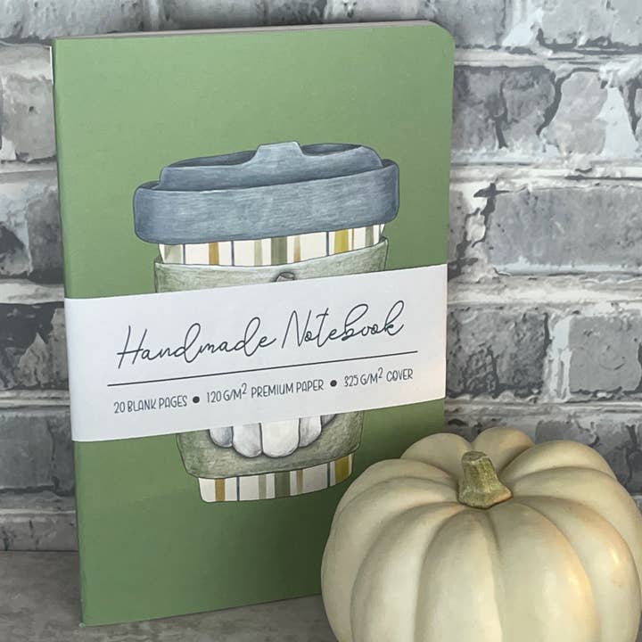 Art by Erica H & Rebel Stitchers - Wholesale Notebook - Pumpkin Spice Green Handmade Saddle Bound Notebook0