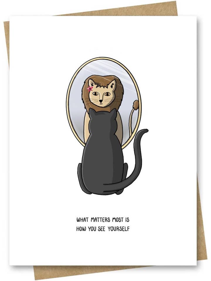 Graduation & Encouragement Card — Cat Sees Lion In Mirror for wholesale by LittleStudioInElora