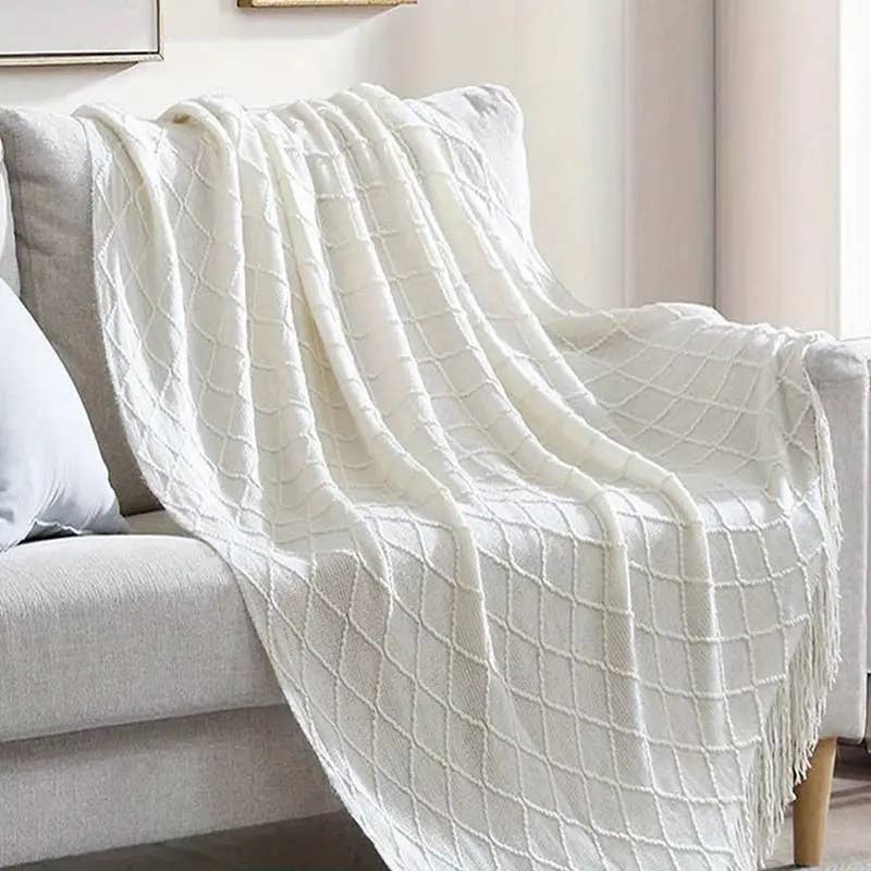 The Arinna Collection LLC - Wholesale Throw Blanket - Soft and Cozy White Knitted 50x60 Inch Throw Blanket8