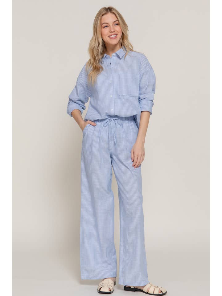 Active Basic | Active USA - Wholesale Button Down Shirt - Women's - Long Sleeve Button Down Y/D Stripe Gauze Shirt