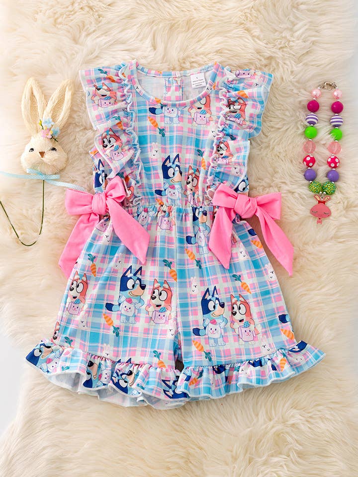 Easter romper with ruffle sleeves & hem. PNG50035 AMY for wholesale by Kids Charm Online